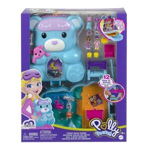 Polly Pocket Blue Teddy Bear Purse 12 Pop & Swap Pieces 2-in-One Playset Ages 4+
